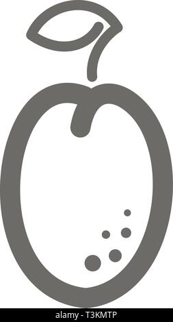 Pflaume mit Blatt übersicht Symbol. Pflaume Frucht unterzeichnen. Vector Illustration, eps 10. Stock Vektor