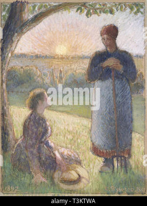 Camille Pissarro (1830 1903) Bäuerinnen unterhalten Gouache - Private Collection 1892 Stockfoto