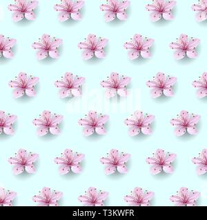 Realistische chinesischen Pink sakura Muster auf weichen und blauer Himmel. Orientalische textile Design Schablone Blume Blüte Frühling Hintergrund. 3D-natur Stock Vektor
