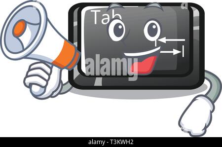 Mit Megafon tab-Taste auf dem Computer Charakter installiert Stock Vektor