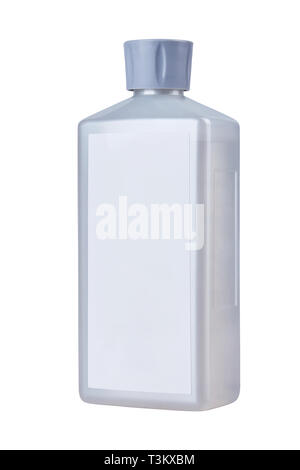 Leere Plastikflasche mit ätherischen Ölen für die Aromatherapie Lampe auf weißem Hintergrund; Stockfoto