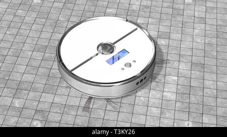 Automatisierte Roboter Staubsauger arbeitet auf Stein Boden Stockfoto