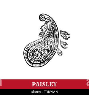 Paisley Motiv Hand gezeichnet isoliert Vektor tattoo Abbildung. Buta Kugelschreiber isoliert Clipart. Persische reich verzierten Skizze. Monochrome boteh Curl. Grußkarte, Textil ornamental Design Elements Stock Vektor