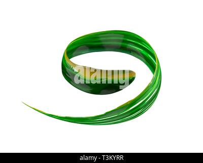 Grüne öl Pinselstrich. fließt in Luft mit Drehbewegungen. 3D-Darstellung Stockfoto