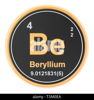 Beryllium chemisches Element. 3D-Rendering auf weißem Hintergrund Stockfoto