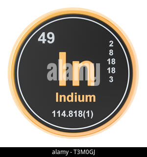 Indium In chemischen Element. 3D-Rendering auf weißem Hintergrund Stockfoto