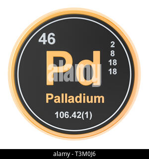 Palladium Pd chemisches Element. 3D-Rendering auf weißem Hintergrund Stockfoto