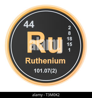 Ruthenium Ru chemisches Element. 3D-Rendering auf weißem Hintergrund Stockfoto