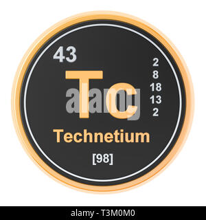 Technetium Tc chemisches Element. 3D-Rendering auf weißem Hintergrund Stockfoto