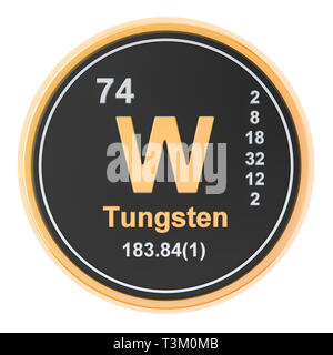 Tungsten W, Wolfram chemisches Element. 3D-Rendering auf weißem Hintergrund Stockfoto