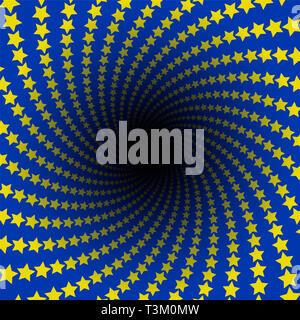 Star Muster. Spirale infinity mit schwarzen Loch. Gelben Sternen auf blauem Hintergrund, die Flagge der Europäischen Union Farben. Twisted Rundschreiben fractal Abbildung. Stockfoto