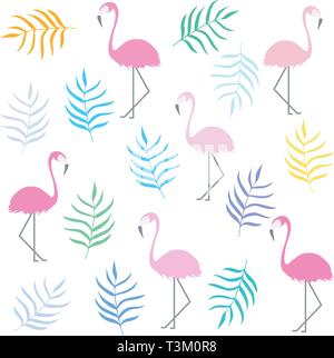 Tropische flamingo Muster. Rosa Flamingo und bunte Blätter. Sommer drucken Stock Vektor