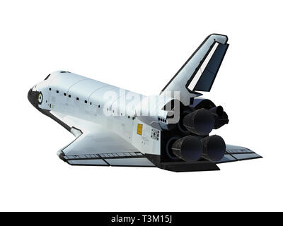 Space Shuttle isoliert auf weißem Hintergrund. 3D-Darstellung Stockfoto