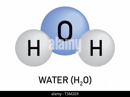 H2O. Abbildung: Wassermolekül Modell auf weißem Hintergrund Stock Vektor