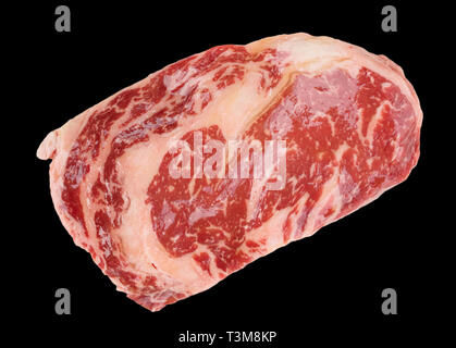 Premium Qualität Kobe Beef ribeye Steak auf schwarzem Hintergrund Stockfoto