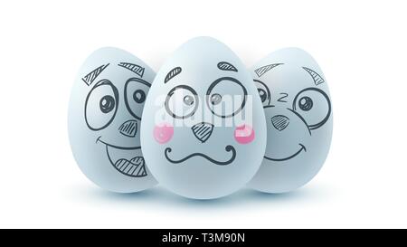 Frohe Ostern. Drei Ei auf den weißen Hintergrund. Stock Vektor