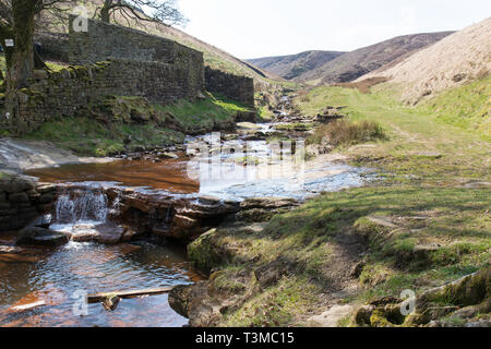 Zu Fuß von Motorradtouren zu Packesel Brücke im Westen YorkshireM Stockfoto