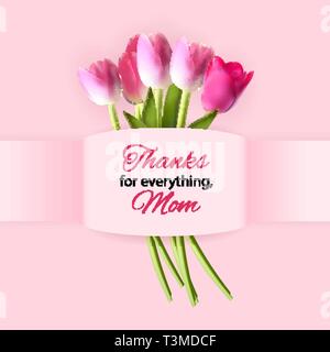 Vielen Dank für Alles, Mom. Happy Mother's Day Süße Hintergrund mit Blumen. Vector Illustration Stock Vektor