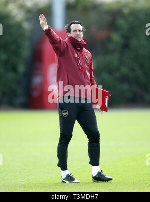 Arsenal manager Unai Emery während des Trainings in London Colney. Stockfoto