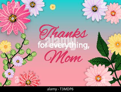 Vielen Dank für Alles, Mom. Happy Mother's Day Süße Hintergrund mit Blumen. Vector Illustration Stock Vektor