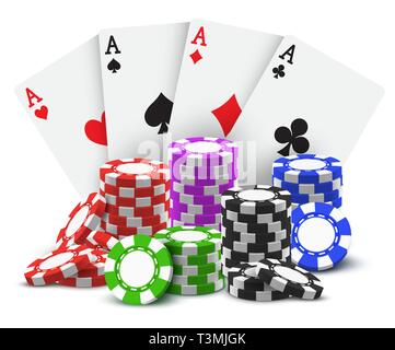 Spielen Karten und Stapel oder Haufen poker chips Stock Vektor