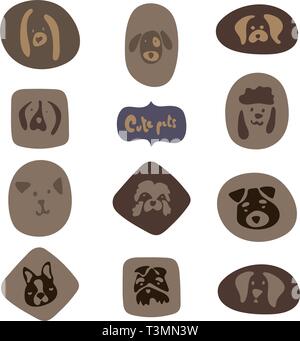 Lustige Hundesymbole im Doodle-Stil. Fröhliche Freundschaft steht vor. Vektorgrafiken Stock Vektor