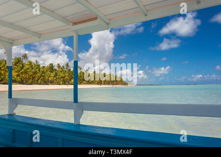 Tropischer Strand mit Palmen und blauem Himmel in Maragogi, Brasilien Stockfoto