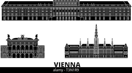 Österreich, Wien Wohnung reisen Skyline. Österreich, Wien schwarz Stadt Vektor-illustration, Symbol, Reisen, Sehenswürdigkeiten, Wahrzeichen. Stock Vektor