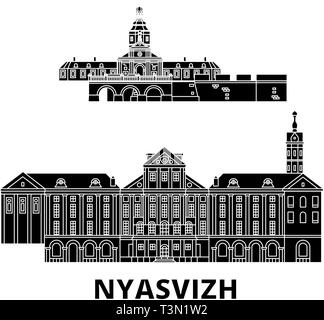 Belarus, Nyasvizh Flachbild reisen Skyline. Belarus, Nyasvizh schwarz Stadt Vektor-illustration, Symbol, Reisen, Sehenswürdigkeiten, Wahrzeichen. Stock Vektor