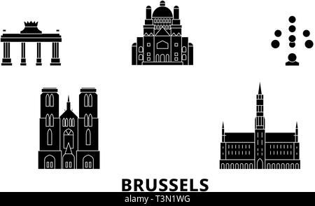 Belgien, Brüssel Flachbild reisen Skyline. Belgien, Brüssel schwarz Stadt Vektor-illustration, Symbol, Reisen, Sehenswürdigkeiten, Wahrzeichen. Stock Vektor