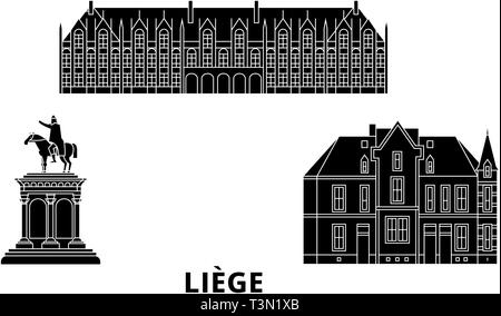 Belgien, Lüttich Flachbild reisen Skyline. Belgien, Lüttich schwarz Stadt Vektor-illustration, Symbol, Reisen, Sehenswürdigkeiten, Wahrzeichen. Stock Vektor