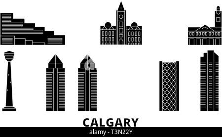 Kanada, Calgary Flachbild reisen Skyline. Kanada, Calgary schwarz Stadt Vektor-illustration, Symbol, Reisen, Sehenswürdigkeiten, Wahrzeichen. Stock Vektor