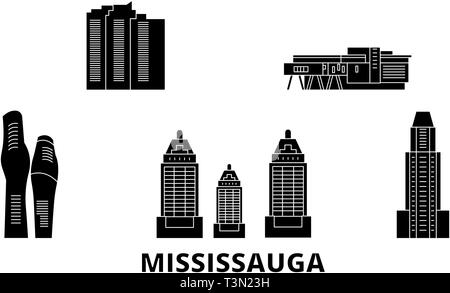 Kanada, Mississauga Flachbild reisen Skyline. Kanada, Mississauga schwarz Stadt Vektor-illustration, Symbol, Reisen, Sehenswürdigkeiten, Wahrzeichen. Stock Vektor