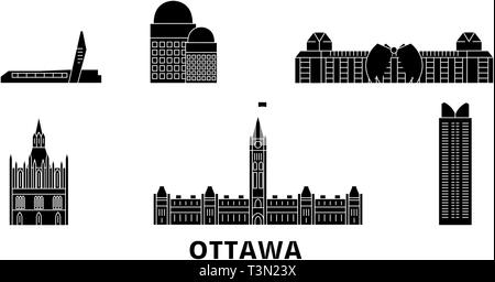 Kanada, Ottawa Flachbild reisen Skyline. Kanada, Ottawa schwarz Stadt Vektor-illustration, Symbol, Reisen, Sehenswürdigkeiten, Wahrzeichen. Stock Vektor