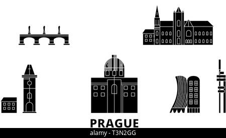 Tschechische Republik, Prag Wohnung reisen Skyline. Tschechische Republik, Prag schwarz Stadt Vektor-illustration, Symbol, Reisen, Sehenswürdigkeiten, Wahrzeichen. Stock Vektor