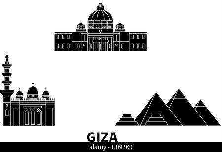 Ägypten, Gizeh Flachbild reisen Skyline. Ägypten, Gizeh schwarz Stadt Vektor-illustration, Symbol, Reisen, Sehenswürdigkeiten, Wahrzeichen. Stock Vektor