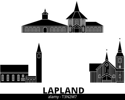 Finnland, Lappland Flachbild reisen Skyline. Finnland, Lappland schwarz Stadt Vektor-illustration, Symbol, Reisen, Sehenswürdigkeiten, Wahrzeichen. Stock Vektor