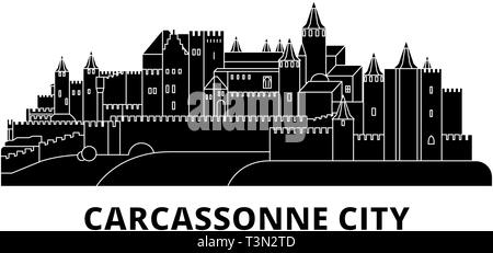 Frankreich, Carcassonne City Wohnung reisen Skyline. Frankreich, Carcassonne schwarz Stadt Vektor-illustration, Symbol, Reisen, Sehenswürdigkeiten, Wahrzeichen. Stock Vektor