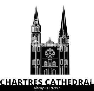 Frankreich, die Kathedrale von Chartres Wahrzeichen Flachbild reisen Skyline. Frankreich, die Kathedrale von Chartres schwarz Sehenswürdigkeit Stadt Vektor-illustration, Symbol, reisen Sehenswürdigkeiten Stock Vektor