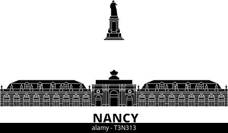 Frankreich, Nancy Wahrzeichen Flachbild reisen Skyline. Frankreich, Nancy schwarz Sehenswürdigkeit Stadt Vektor-illustration, Symbol, Reisen, Sehenswürdigkeiten, Wahrzeichen. Stock Vektor