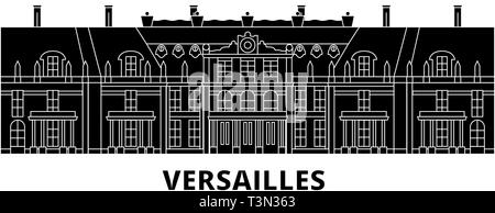 Frankreich, Versailles Flachbild reisen Skyline. Frankreich, Versailles schwarz Stadt Vektor-illustration, Symbol, Reisen, Sehenswürdigkeiten, Wahrzeichen. Stock Vektor