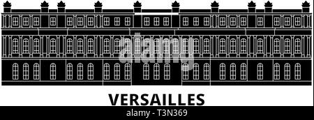 Frankreich, Versailles Wahrzeichen Flachbild reisen Skyline. Frankreich, Versailles Schwarz Sehenswürdigkeit Stadt Vektor-illustration, Symbol, Reisen, Sehenswürdigkeiten, Wahrzeichen. Stock Vektor