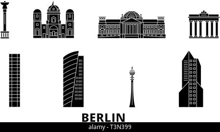 Deutschland, Berlin Wohnung reisen Skyline. Deutschland, Berlin schwarz Stadt Vektor-illustration, Symbol, Reisen, Sehenswürdigkeiten, Wahrzeichen. Stock Vektor