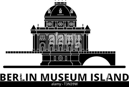 Deutschland, Berlin, Museumsinsel Flachbild reisen Skyline. Deutschland, Berlin, Museumsinsel schwarz Stadt Vektor-illustration, Symbol, reisen Sehenswürdigkeiten Stock Vektor