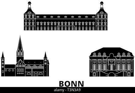 Deutschland, Bonn Wohnung reisen Skyline. Deutschland, Bonn schwarz Stadt Vektor-illustration, Symbol, Reisen, Sehenswürdigkeiten, Wahrzeichen. Stock Vektor