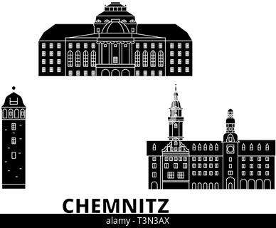 Deutschland, Chemnitz Flachbild reisen Skyline. Deutschland, Chemnitz schwarz Stadt Vektor-illustration, Symbol, Reisen, Sehenswürdigkeiten, Wahrzeichen. Stock Vektor