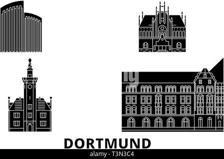 Deutschland, Dortmund Flachbild reisen Skyline. Deutschland, Dortmund schwarz Stadt Vektor-illustration, Symbol, Reisen, Sehenswürdigkeiten, Wahrzeichen. Stock Vektor