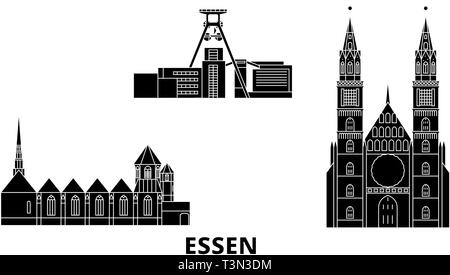 Deutschland, Essen Flachbild reisen Skyline. Deutschland, Essen schwarz Stadt Vektor-illustration, Symbol, Reisen, Sehenswürdigkeiten, Wahrzeichen. Stock Vektor