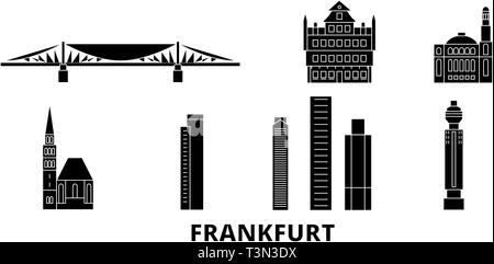 Deutschland, Frankfurt Flachbild reisen Skyline. Deutschland, Frankfurt schwarz Stadt Vektor-illustration, Symbol, Reisen, Sehenswürdigkeiten, Wahrzeichen. Stock Vektor