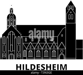 Deutschland, Hildesheim Flachbild reisen Skyline. Deutschland, Hildesheim schwarz Stadt Vektor-illustration, Symbol, Reisen, Sehenswürdigkeiten, Wahrzeichen. Stock Vektor